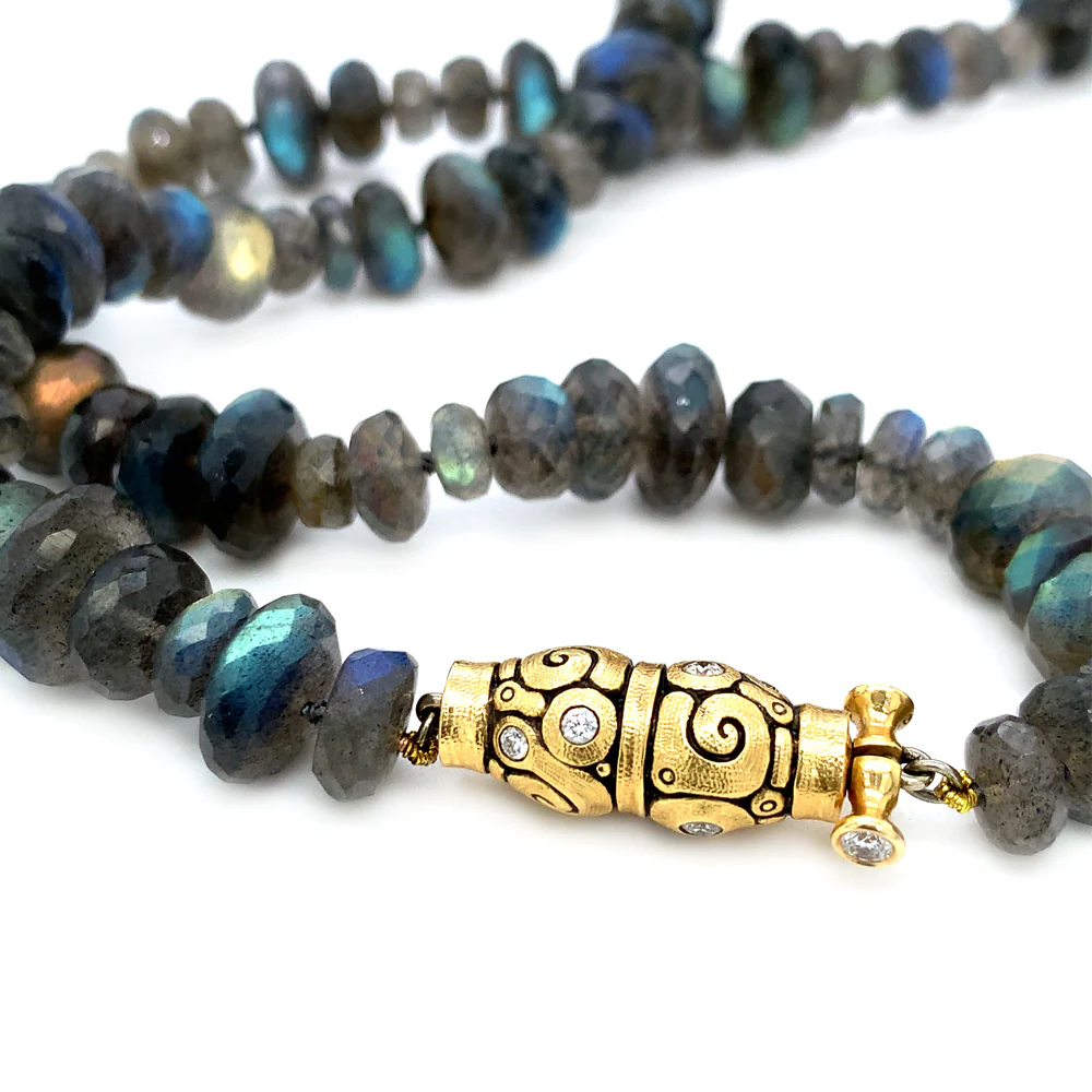 Labradorite Beaded Necklace & Diamond Clasp- "Seashell" - Image 4