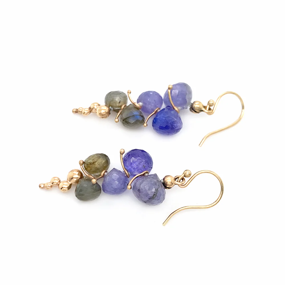 Labradorite & Tanzanite Briolette Drop Earrings - "Small Caviar" - Image 3