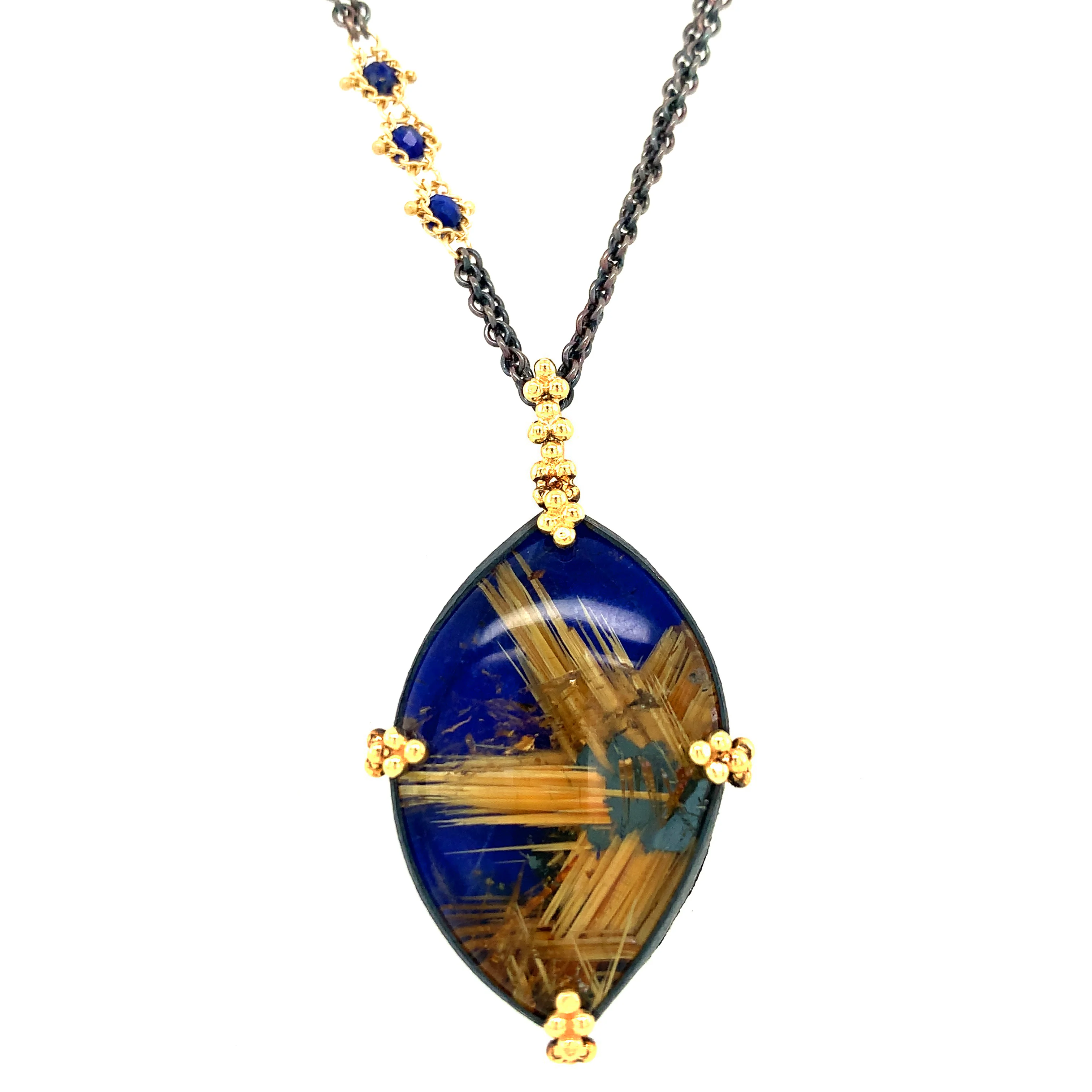 One-of-a-Kind Lapis Lazuli & Rutilated Quartz Necklace - "Indigo Nights" - Image 4