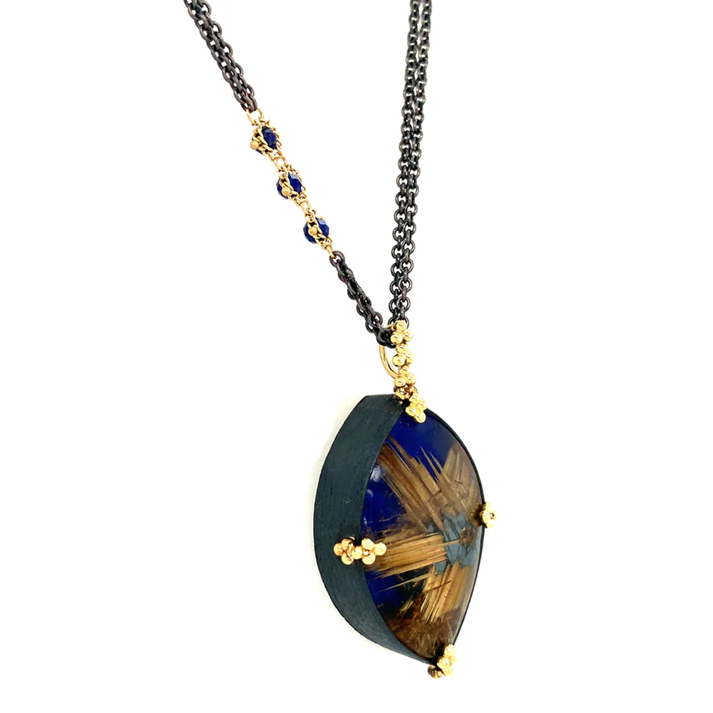One-of-a-Kind Lapis Lazuli & Rutilated Quartz Necklace - "Indigo Nights" - Image 5
