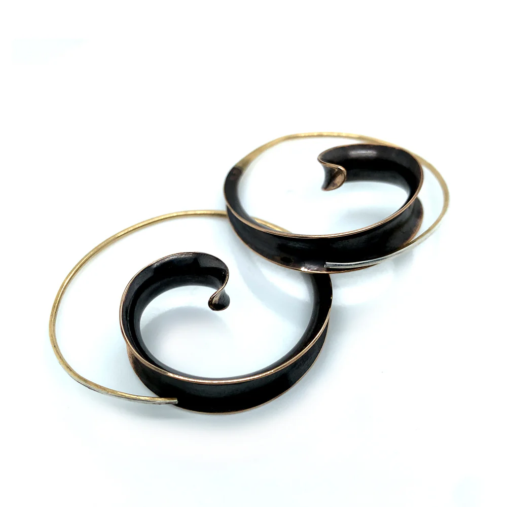 Large Spiral Bronze Earrings - "Western Twirl" - Image 2