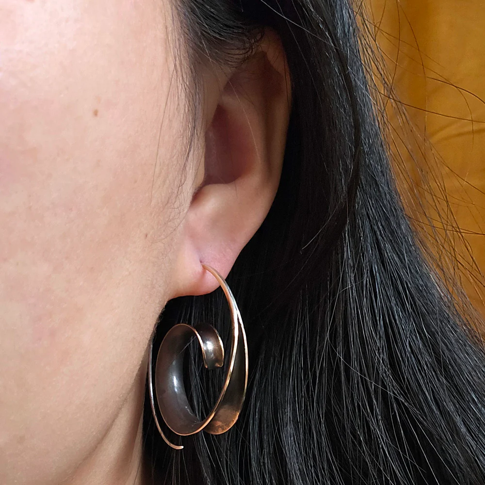 Large Spiral Bronze Earrings - "Western Twirl" - Image 3