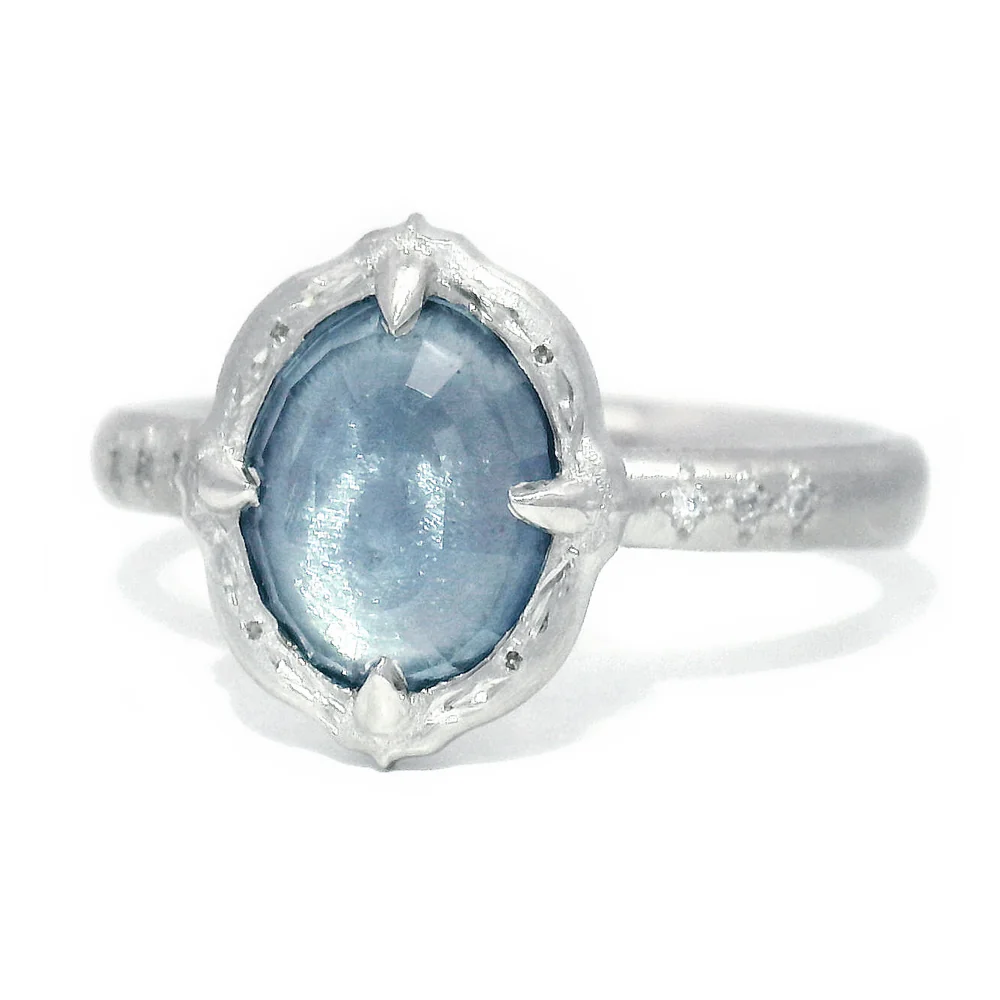 Light Blue Montana Sapphire & Platinum Ring - "Lotus Slipper" - Image 2