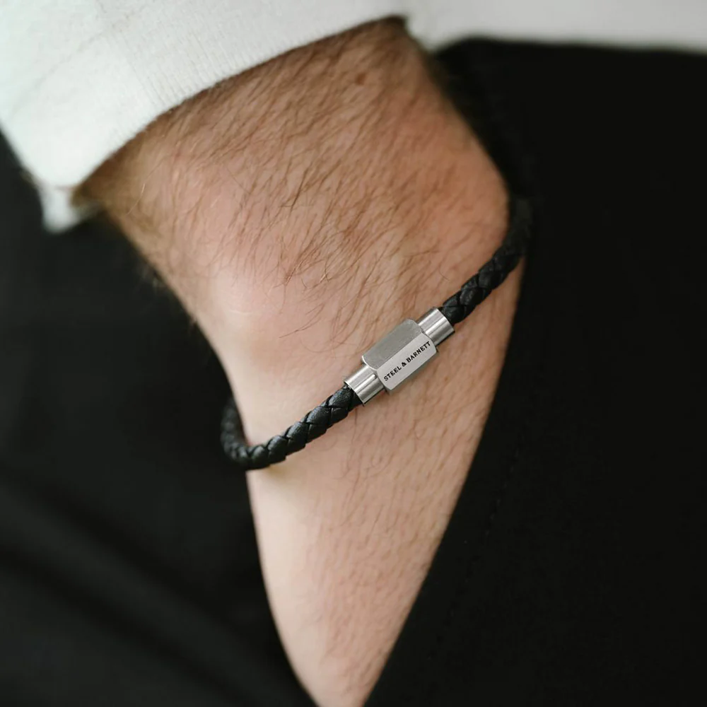 "Luke Landon" Black Round Braid Leather Bracelet by Steel & Barnett - Image 2