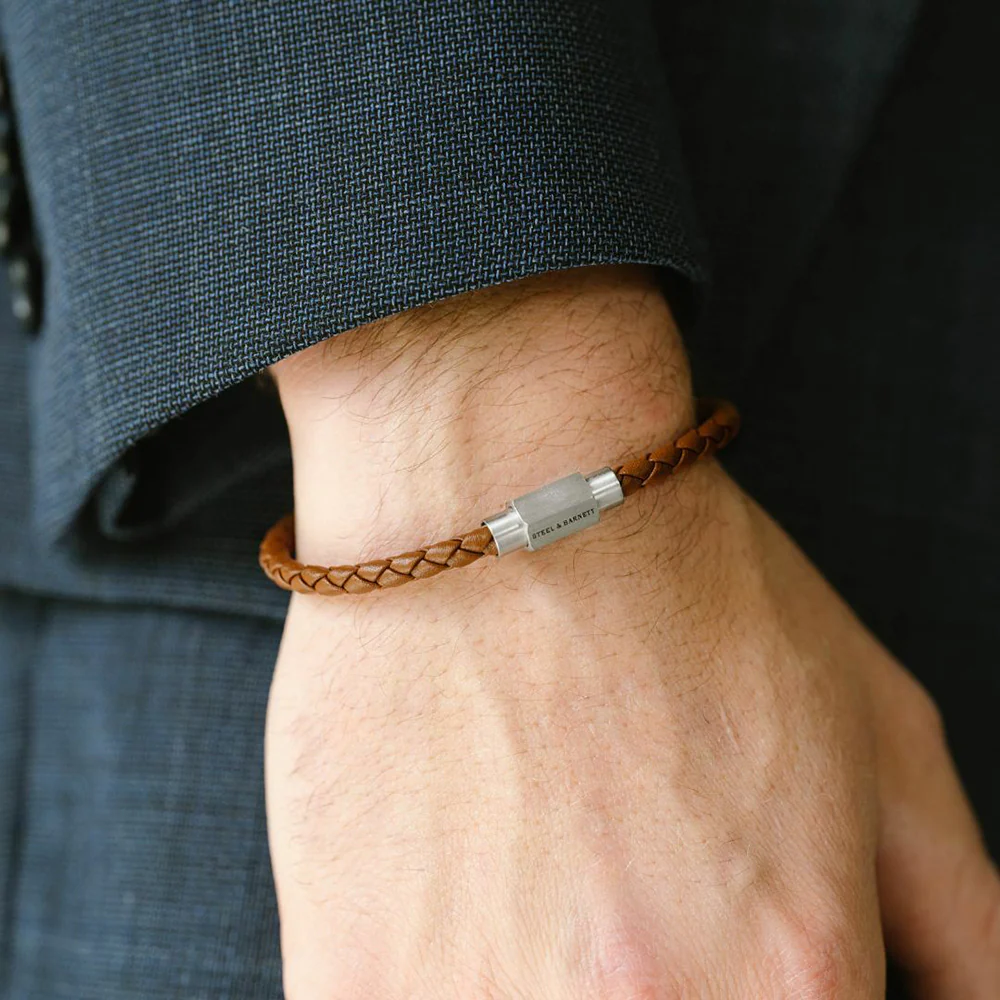 "Luke Landon" Light Brown Round Braid Leather Bracelet by Steel & Barnett - Image 2