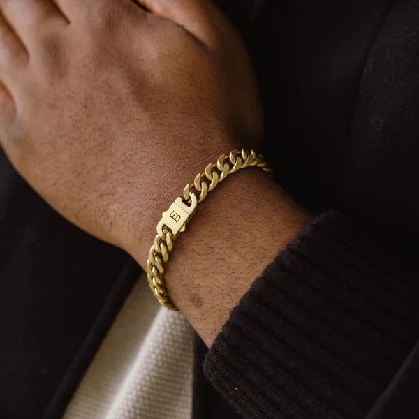 Matte Gold Wide Curb Link Bracelet - "Valence Van" - Image 2