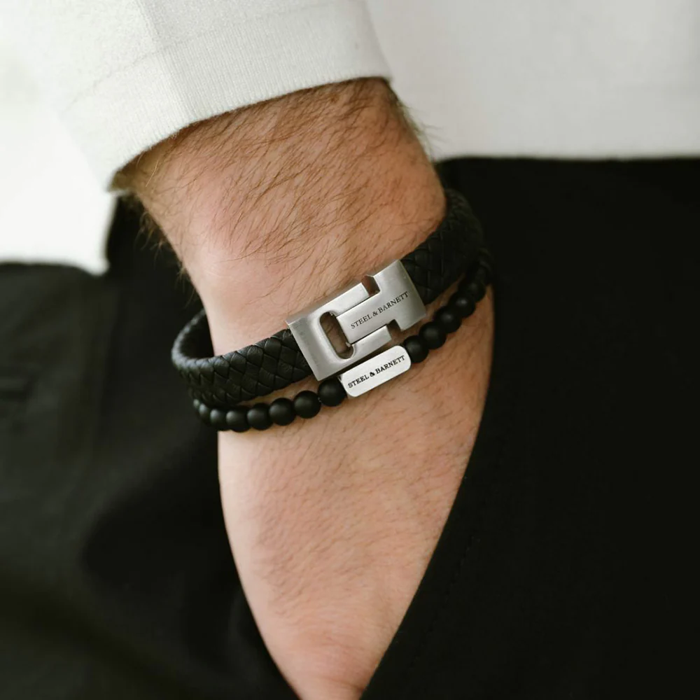 "Natural Ned" Bracelet with Matte Onyx Beads by Steel & Barnett - Image 2
