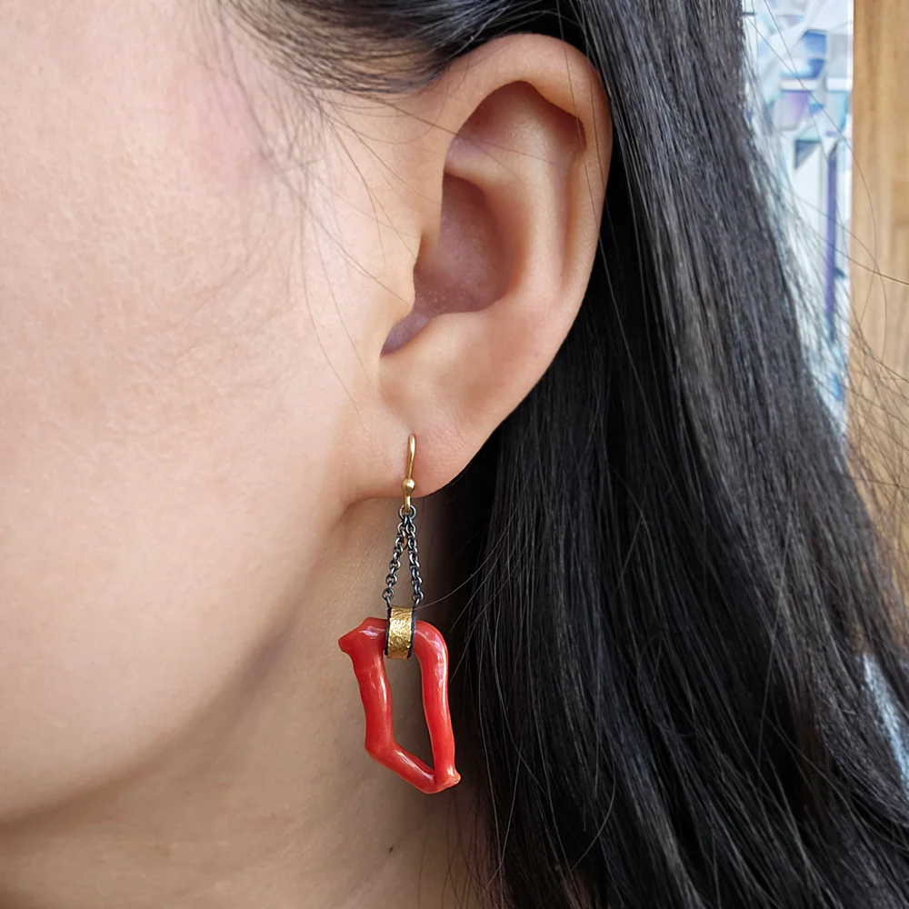 Mediterranean Red Branch Coral Earrings - "Ocean's Rhythm" - Image 3