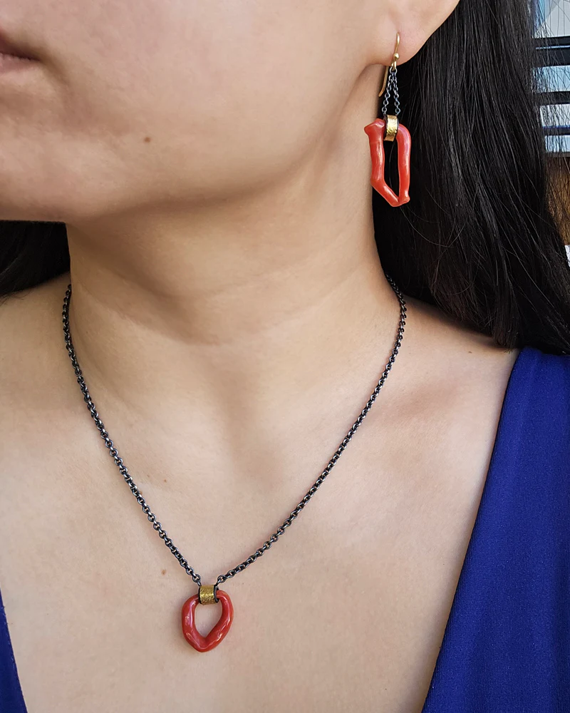 Mediterranean Red Branch Coral Earrings - "Ocean's Rhythm" - Image 4