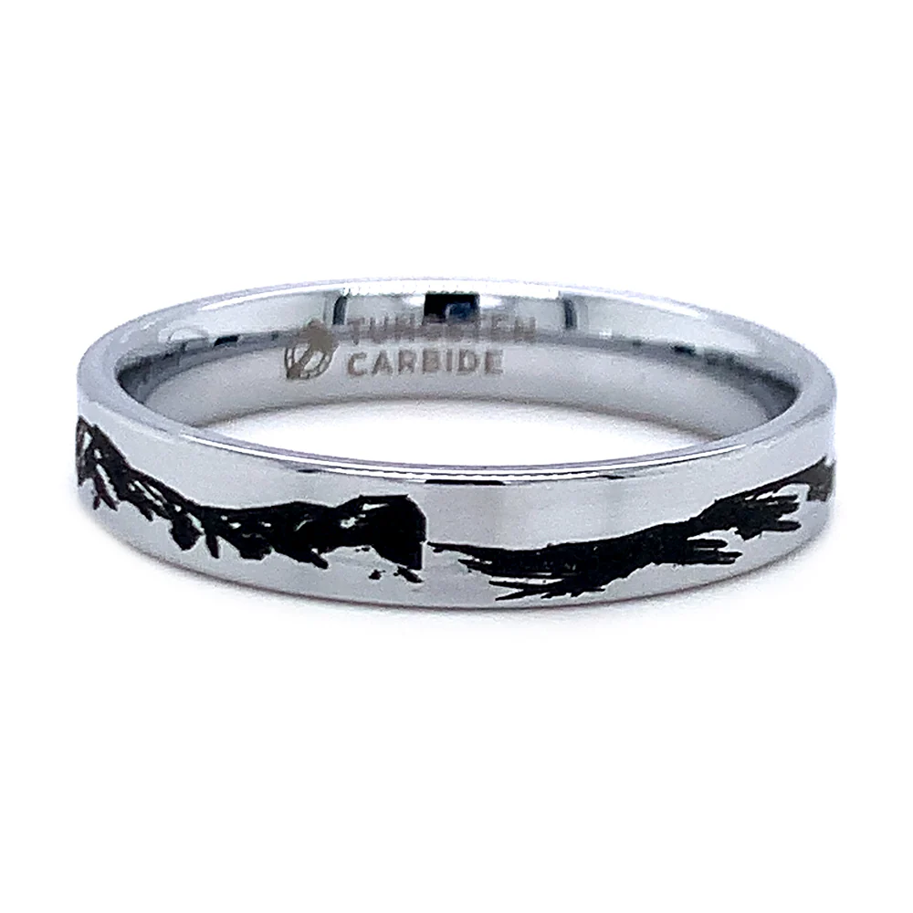 Men's Tungsten Band with Laser Engraved Mountain Range - "Peaks" - Image 2