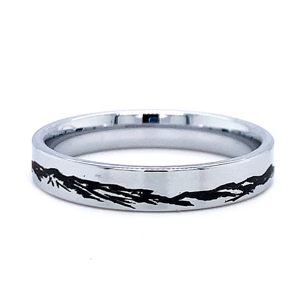 Men's Tungsten Band with Laser Engraved Mountain Range - "Peaks" - Image 3