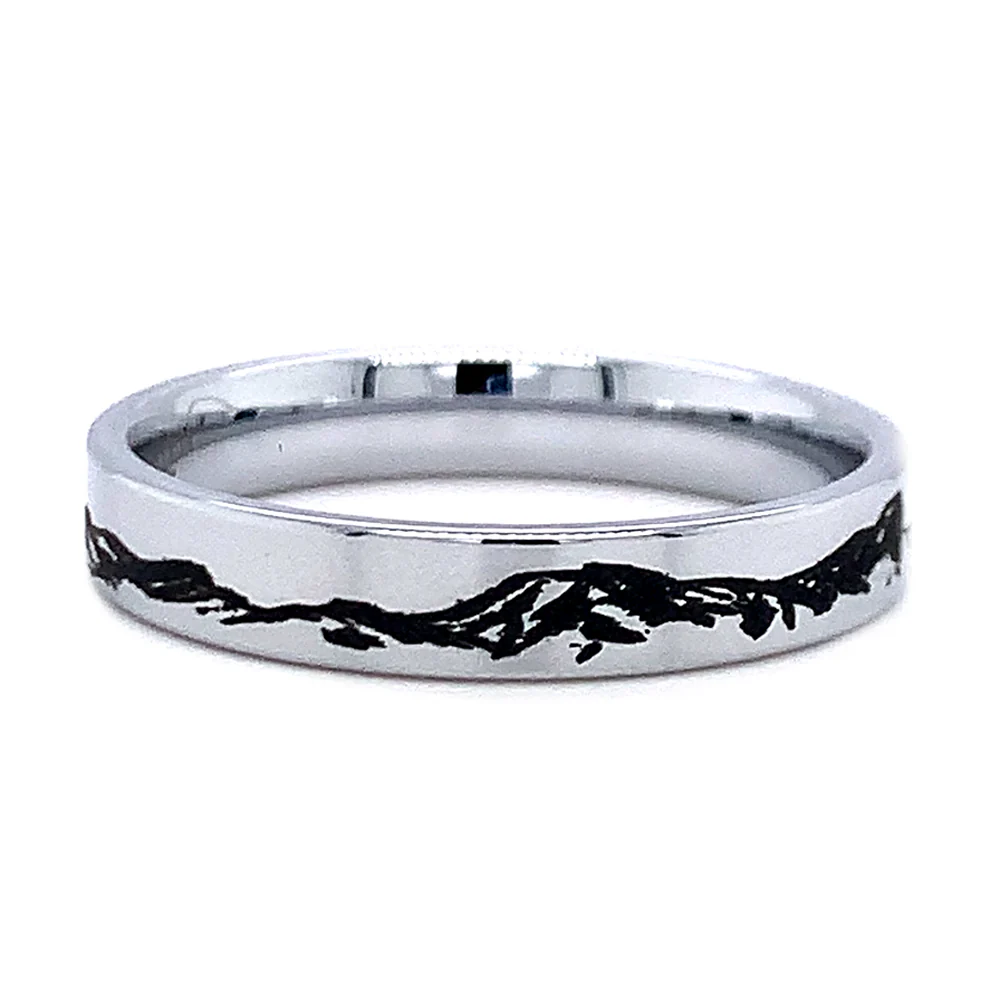 Men's Tungsten Band with Laser Engraved Mountain Range - "Peaks" - Image 4