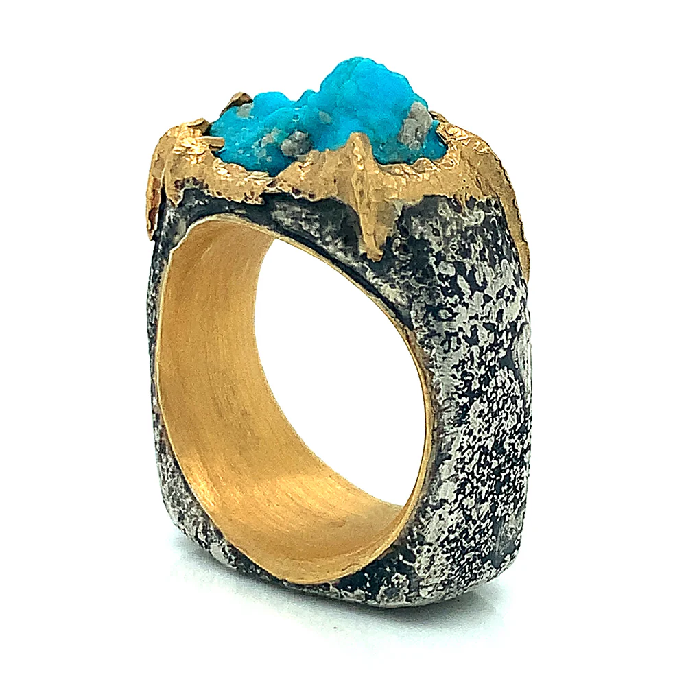 Sterling Silver & 22K Gold Turquoise Ring - "The Crusader" - Image 3