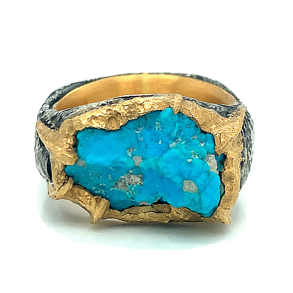 Sterling Silver & 22K Gold Turquoise Ring - "The Crusader" - Image 4