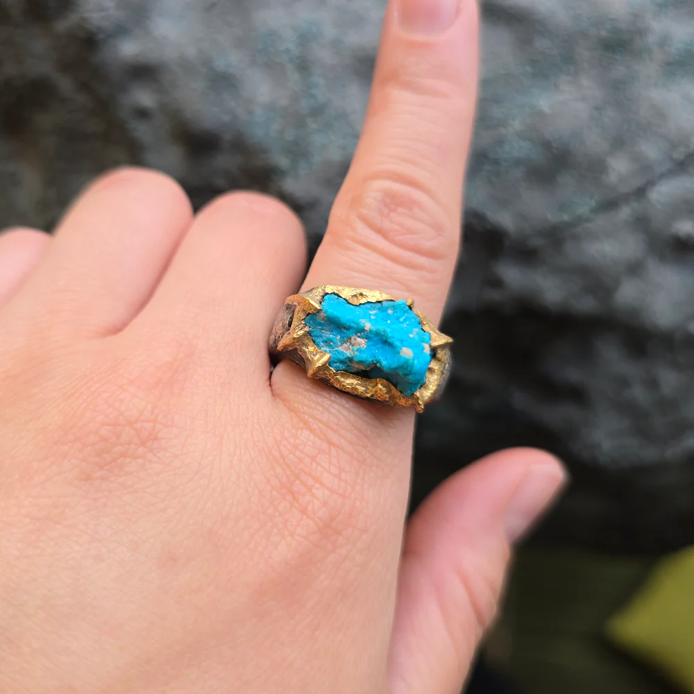 Sterling Silver & 22K Gold Turquoise Ring - "The Crusader" - Image 5