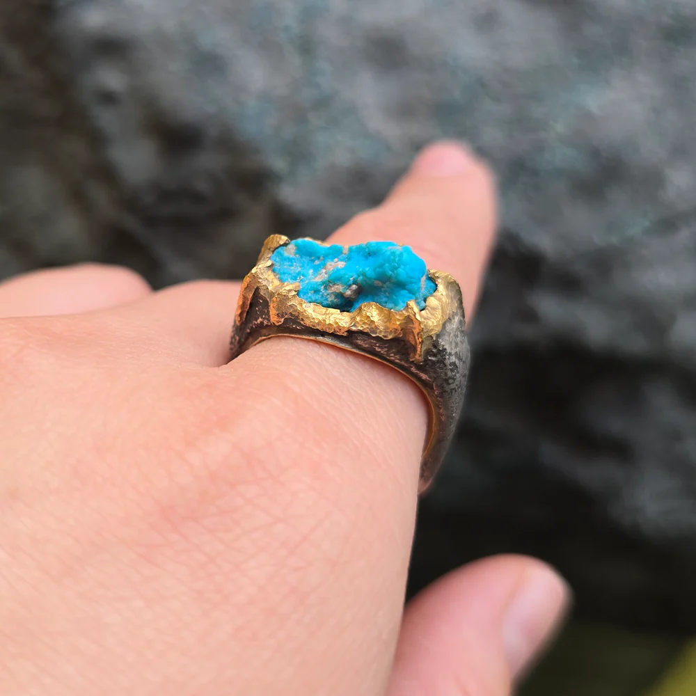 Sterling Silver & 22K Gold Turquoise Ring - "The Crusader" - Image 6