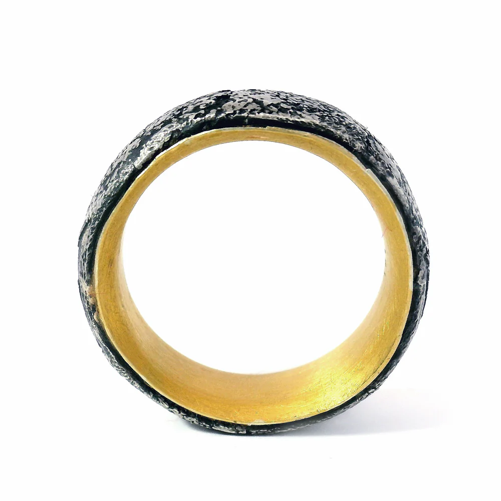 Sterling Silver and Yellow Gold Wide Band -"Two Clouds" - Image 3