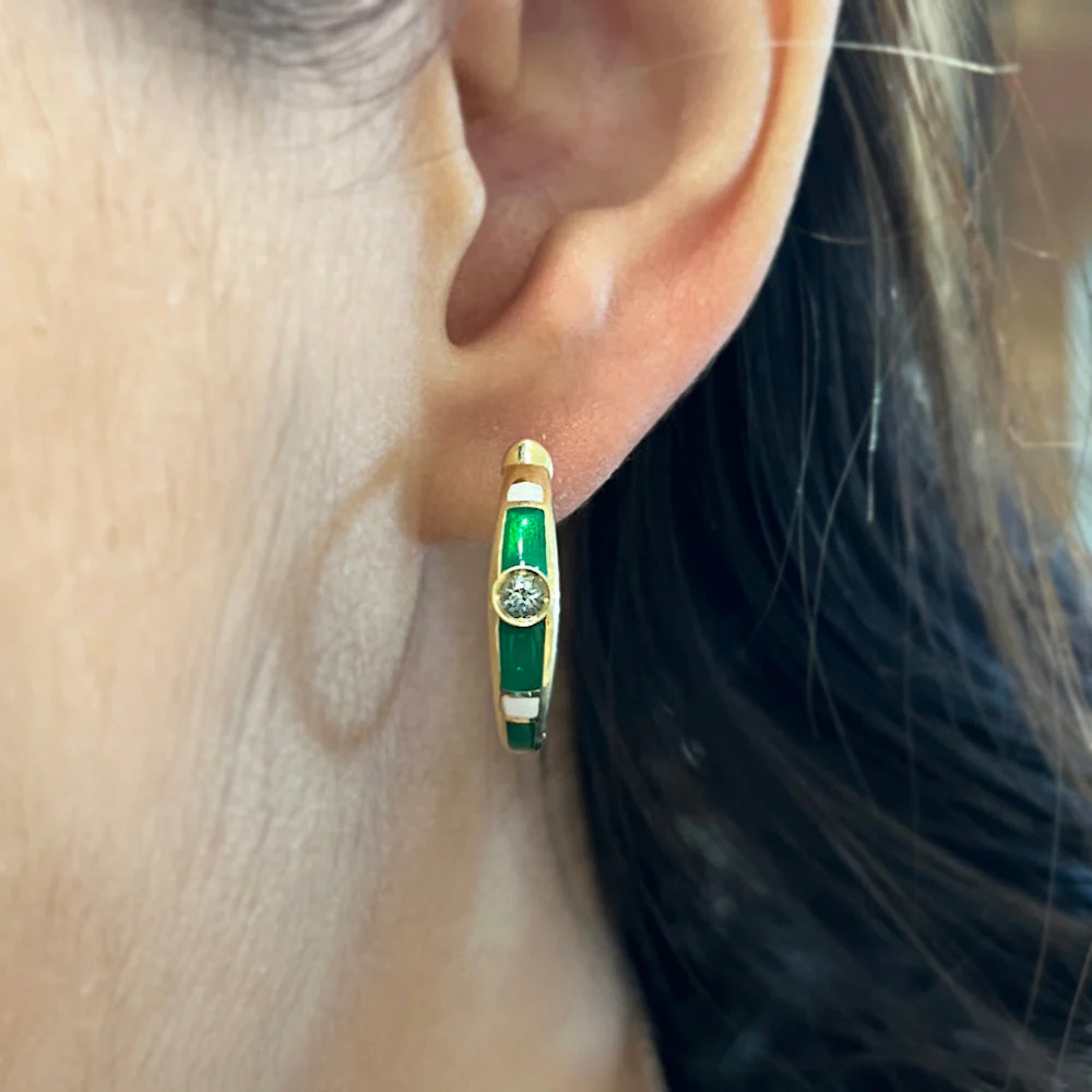 Montana Sapphire & Enamel Hoop Earrings - "Rock Candy Forest" - Image 2