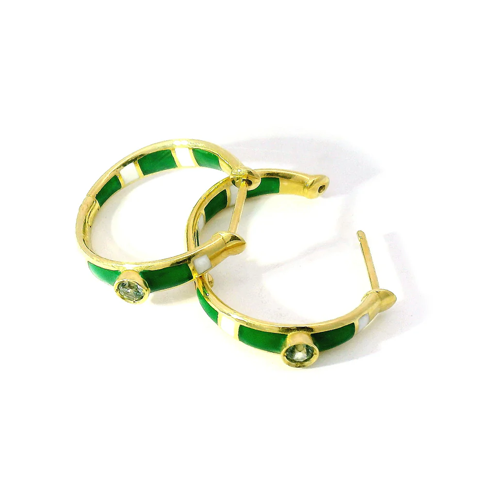 Montana Sapphire & Enamel Hoop Earrings - "Rock Candy Forest" - Image 4