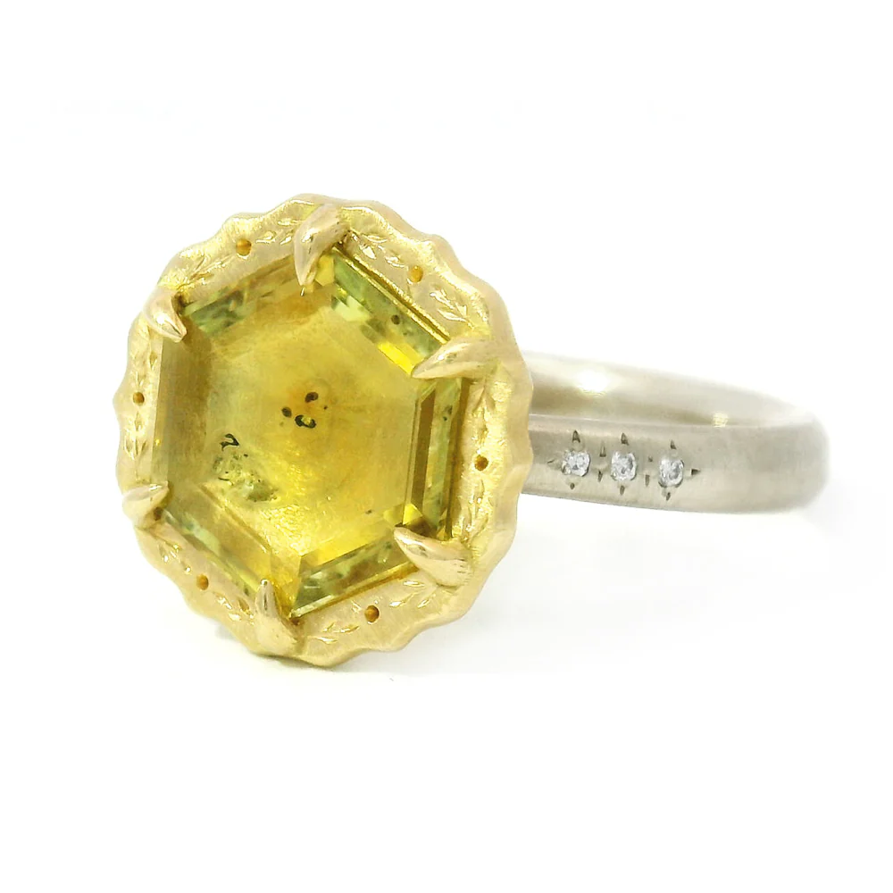 Montana Sapphire & Diamond Two-Tone Gold Engagement Ring - "Lotus Daze" - Image 3