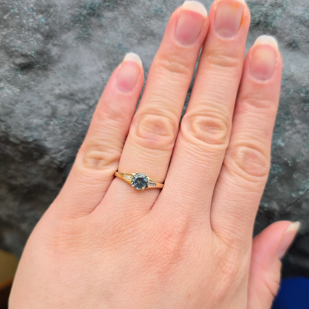 Montana Sapphire & Diamond Baguette Ring - "Prairie Thunder" - Image 5