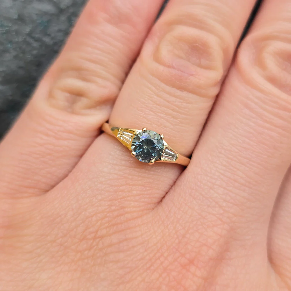 Montana Sapphire & Diamond Baguette Ring - "Prairie Thunder" - Image 6