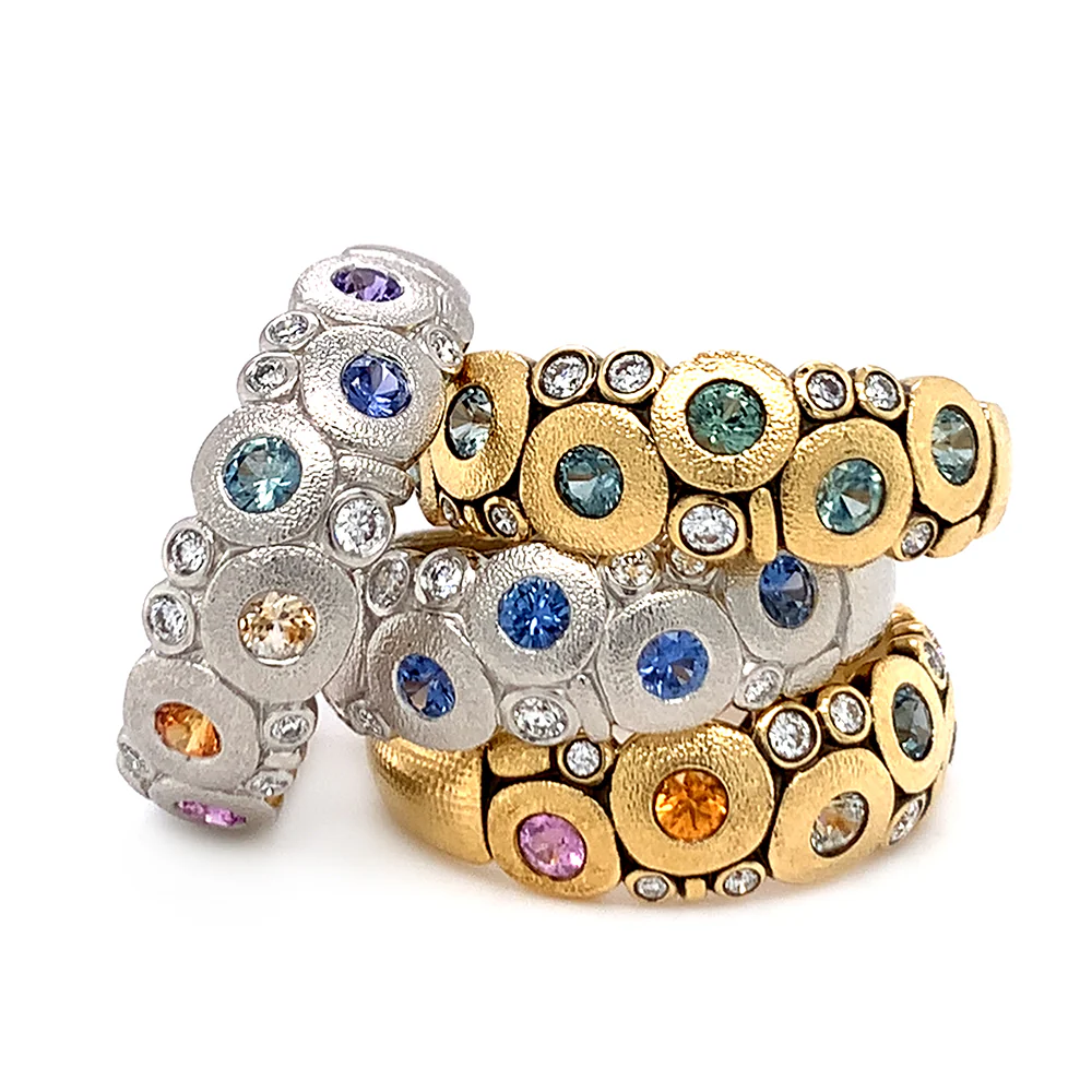 Montana Sapphire & Diamond Domed Platinum Ring - "Rainbow Candy" - Image 10
