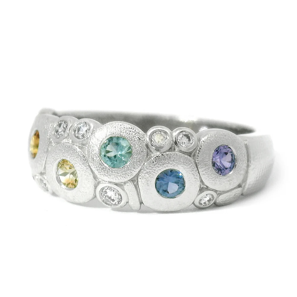 Montana Sapphire & Diamond Domed Platinum Ring - "Rainbow Candy" - Image 3