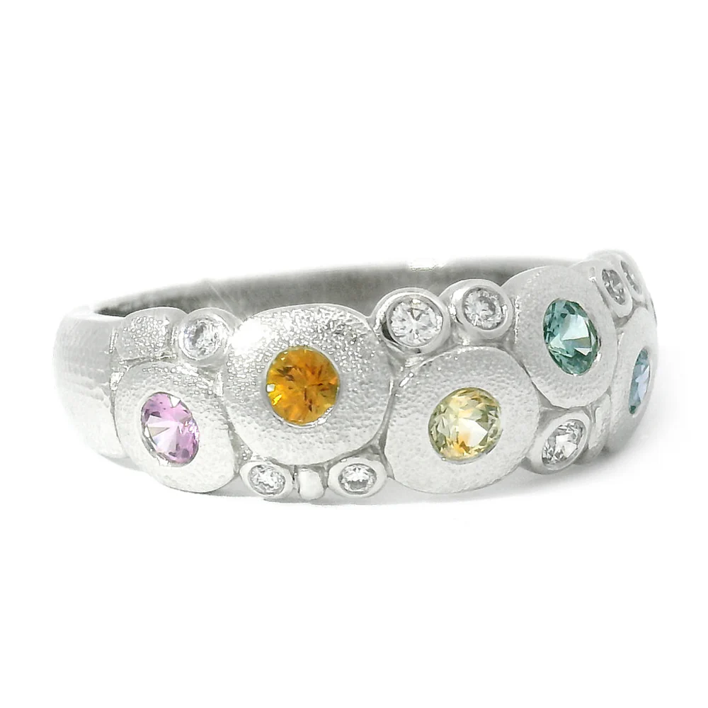 Montana Sapphire & Diamond Domed Platinum Ring - "Rainbow Candy" - Image 4