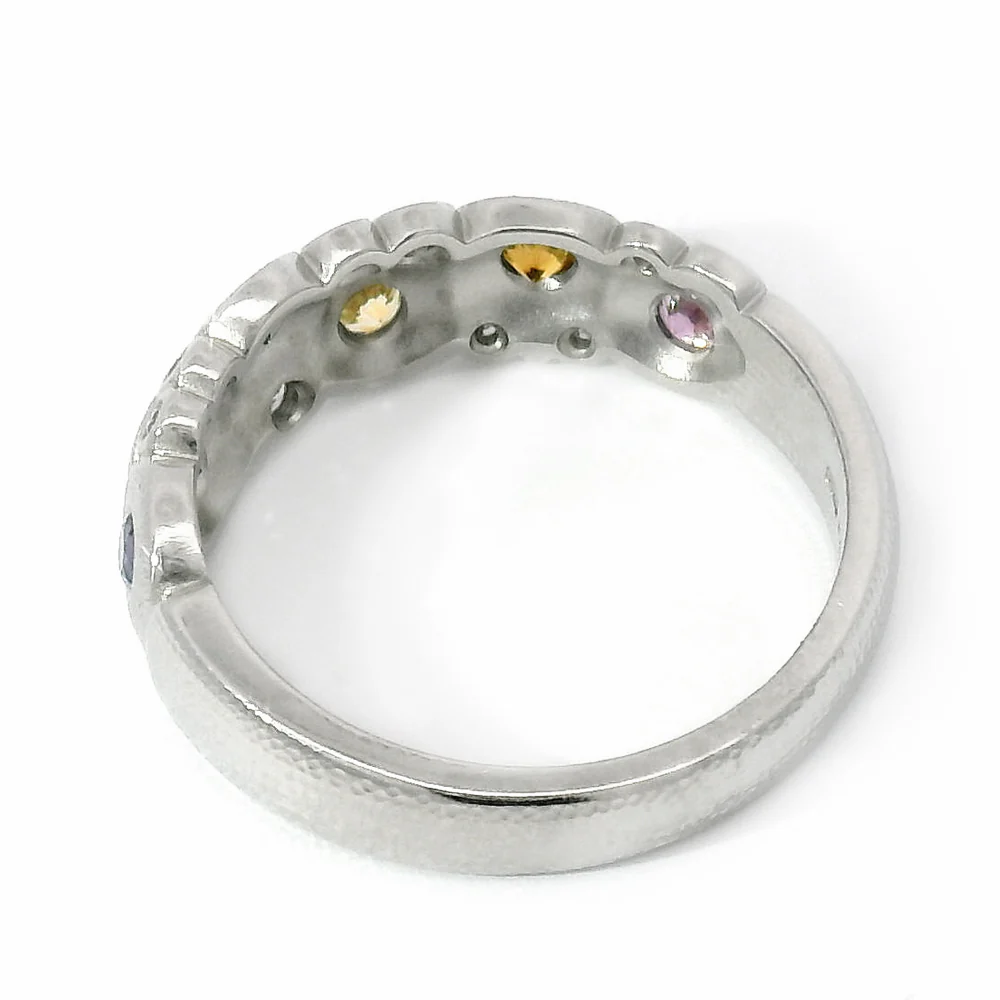 Montana Sapphire & Diamond Domed Platinum Ring - "Rainbow Candy" - Image 5