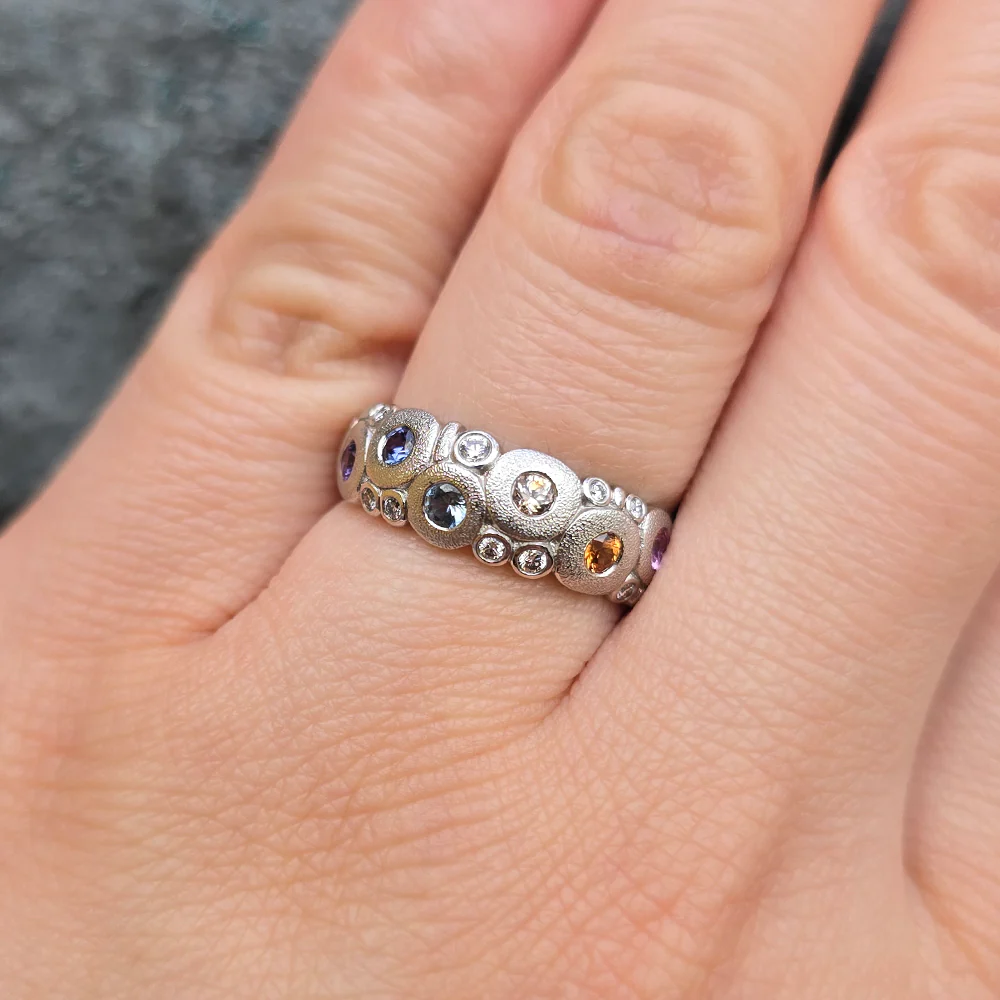 Montana Sapphire & Diamond Domed Platinum Ring - "Rainbow Candy" - Image 7