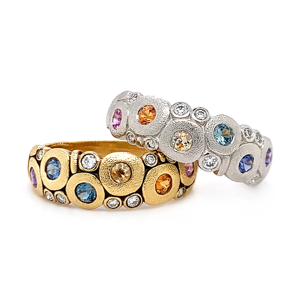 Montana Sapphire & Diamond Domed Platinum Ring - "Rainbow Candy" - Image 8