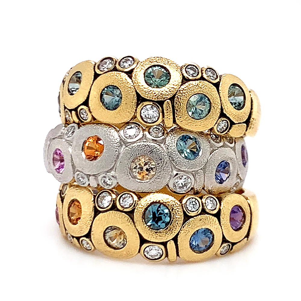 Montana Sapphire & Diamond Domed Platinum Ring - "Rainbow Candy" - Image 9