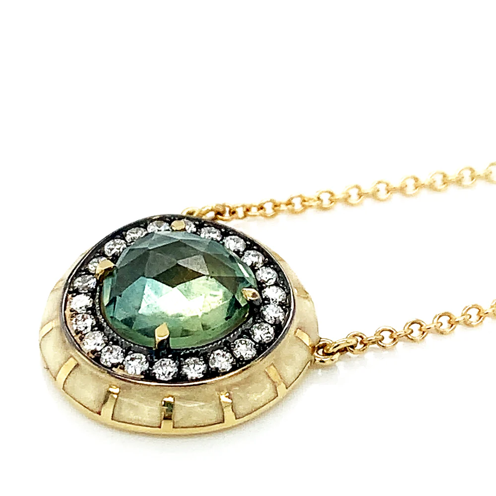Montana Sapphire, Diamond & Enamel Necklace - "Rock Candy Acadia" - Image 3