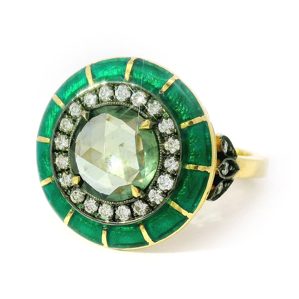 Montana Sapphire, Diamond & Enamel Ring - "Rock Candy Succulent Paradise" - Image 3