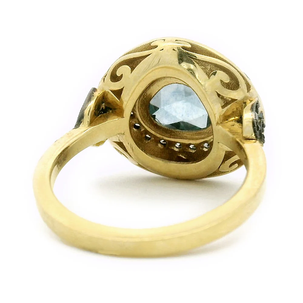 Montana Sapphire, Diamond, & Enamel Ring - "Rock Candy Ocean Mosaic" - Image 6