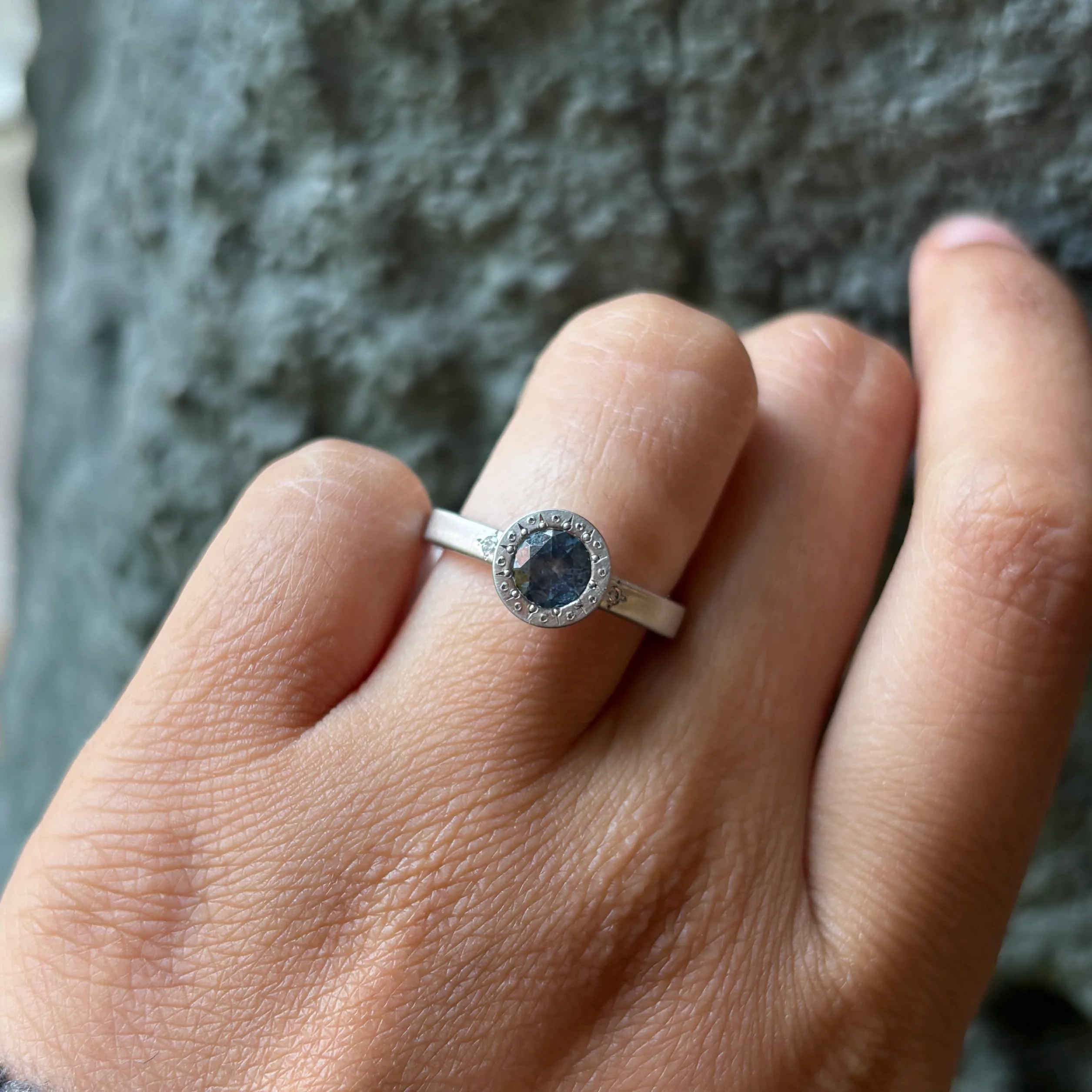 Montana Sapphire & Diamond Engagement Ring - "Etched" - Image 5
