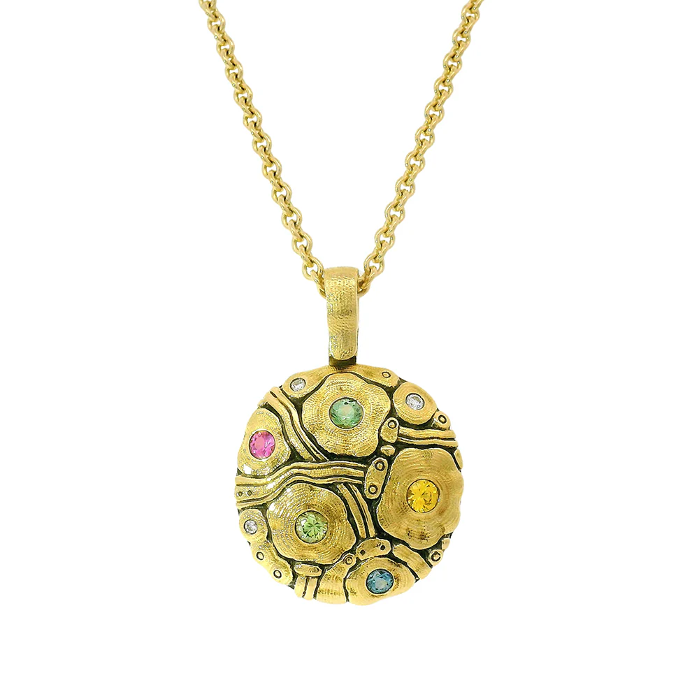 Montana Sapphire & Diamond Necklace - "Summer Flowers" - Image 3