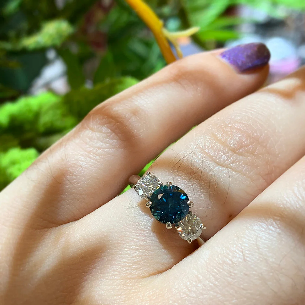 Montana Sapphire & Diamond White Gold Ring - "Mountain River" - Image 6