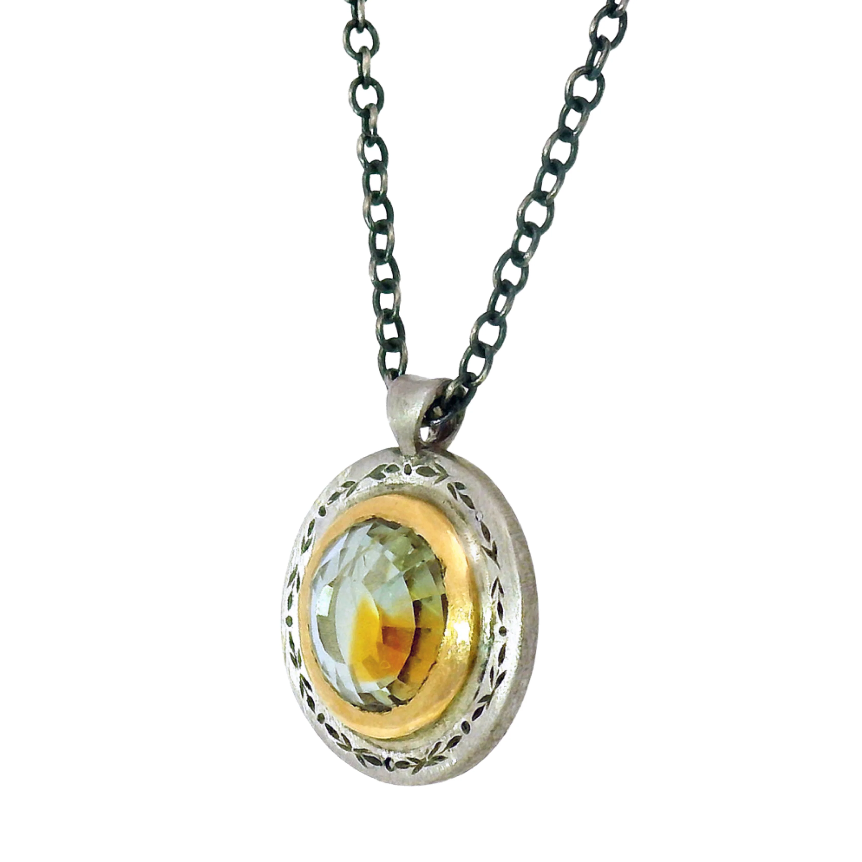Montana Sapphire Two-Tone Gold & Silver Necklace - "Gilded Ember" - Image 4