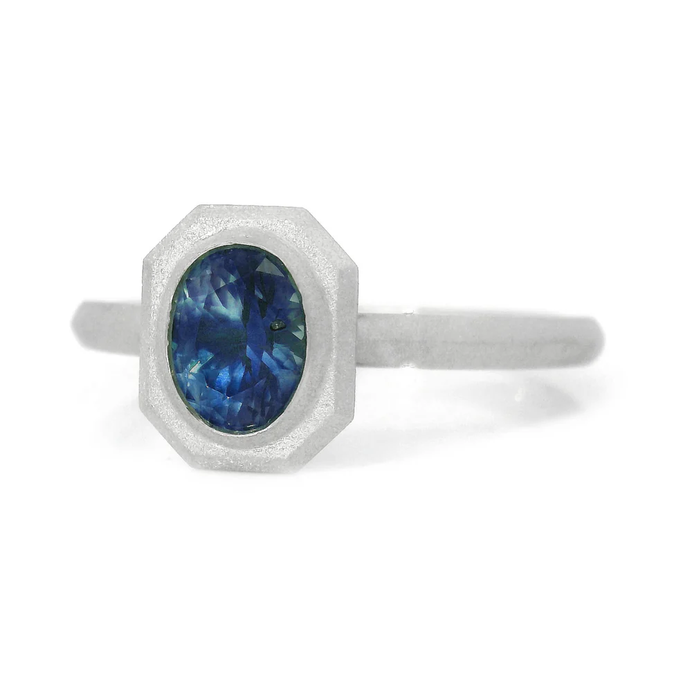 Blue Montana Sapphire White Gold Engagement Ring - "Fiona" - Image 2