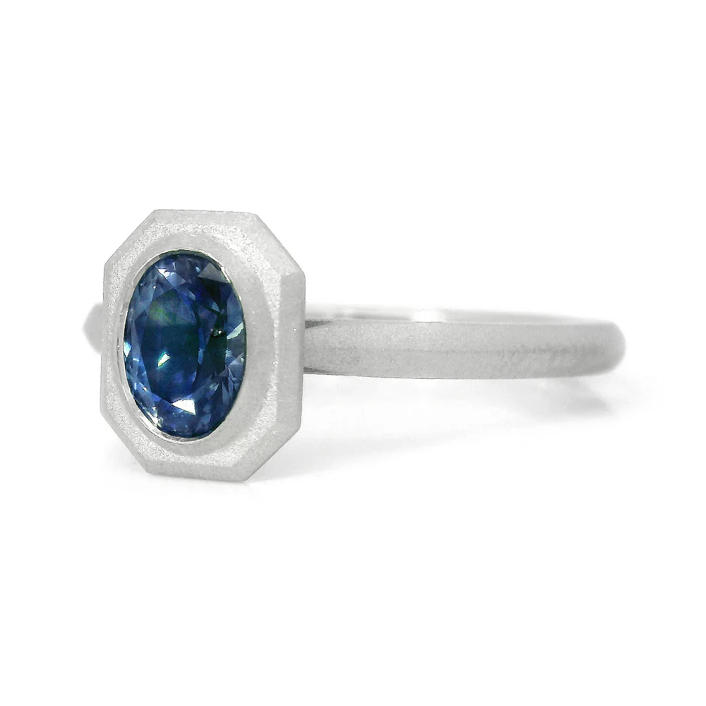 Blue Montana Sapphire White Gold Engagement Ring - "Fiona" - Image 3