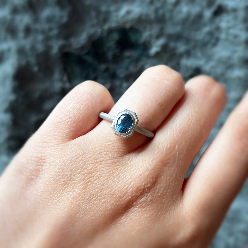 Blue Montana Sapphire White Gold Engagement Ring - "Fiona" - Image 5