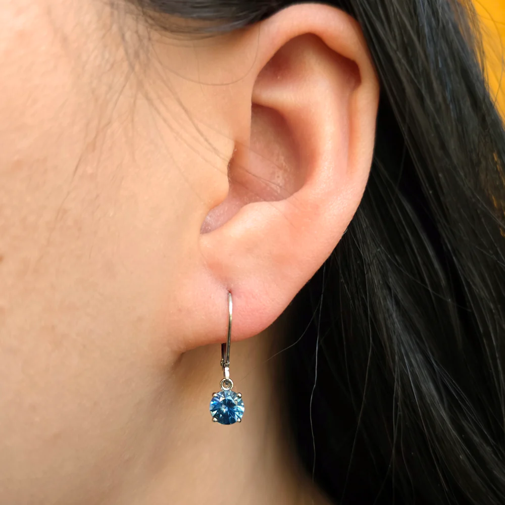 Montana Sapphire & White Gold Lever Back Earrings - "Glacier Drops" - Image 2
