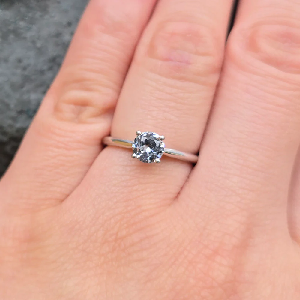 Montana Sapphire & White Gold Solitaire Ring - "Storm Castle" - Image 6