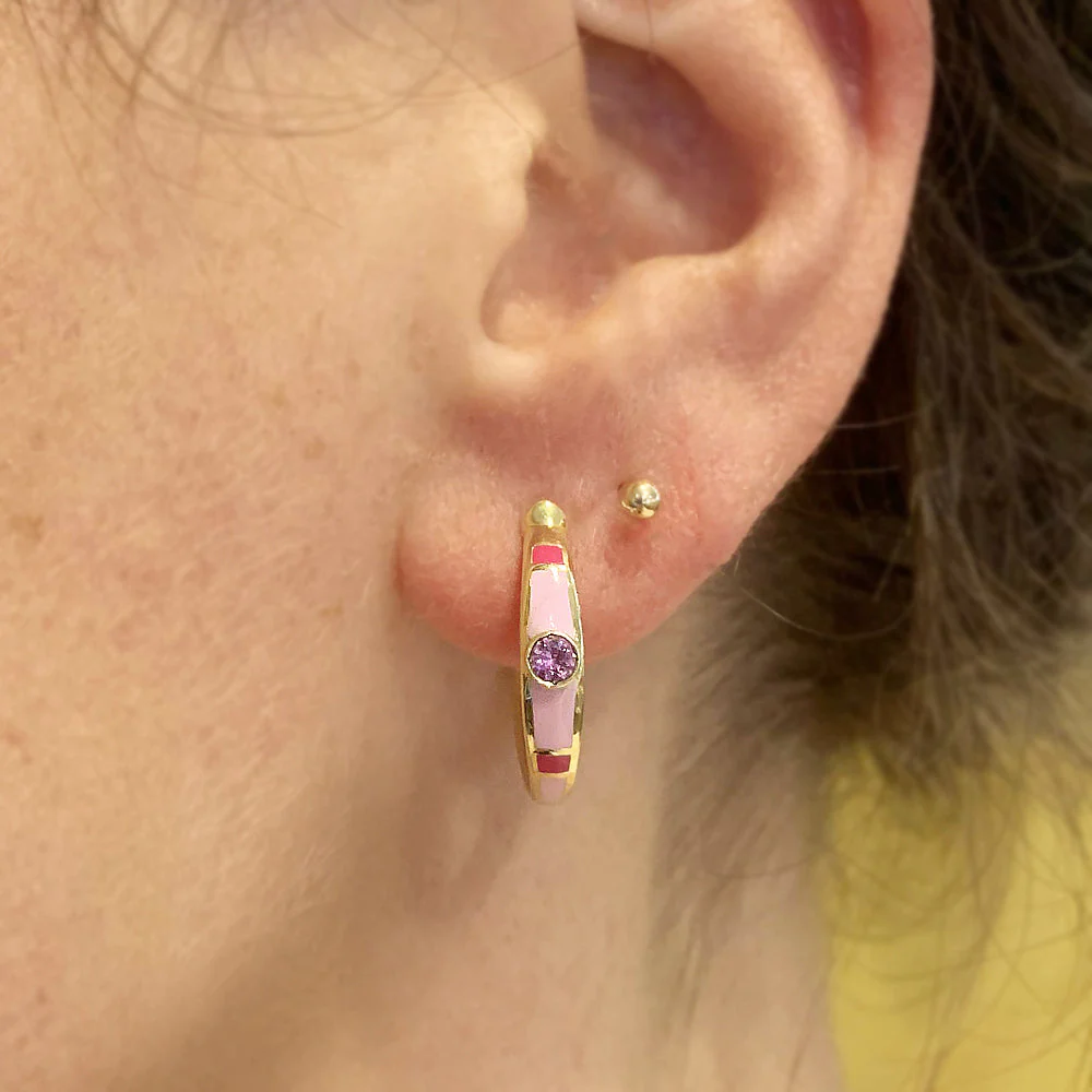 Montana Sapphire & Pink Enamel Hoops - "Rock Candy Sweetness" - Image 3