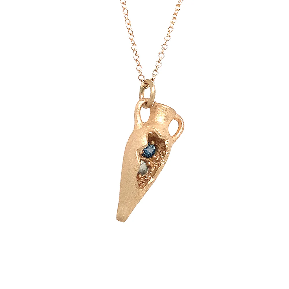 Montana Sapphire Yellow Gold Necklace - "Ancient Amphora" - Image 3