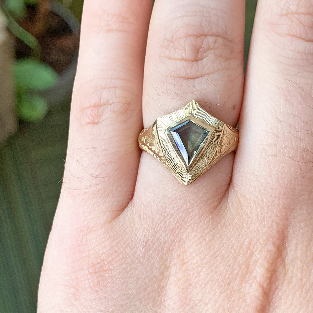 Montana Sapphire & Yellow Gold Ring - "Lancebreaker Signet" - Image 9