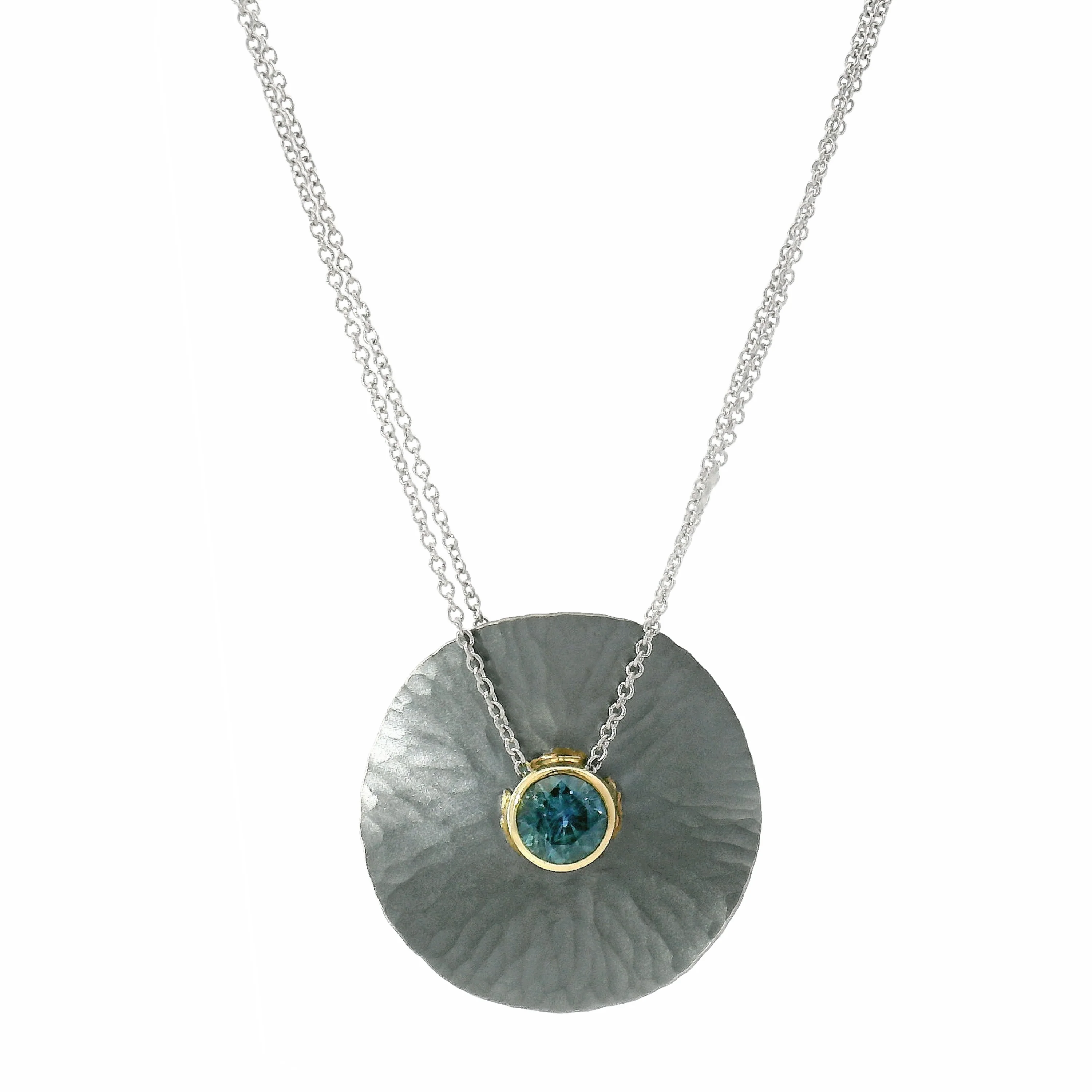 Montana Sapphire, Sterling Silver & Yellow Gold Necklace - "Oasis"