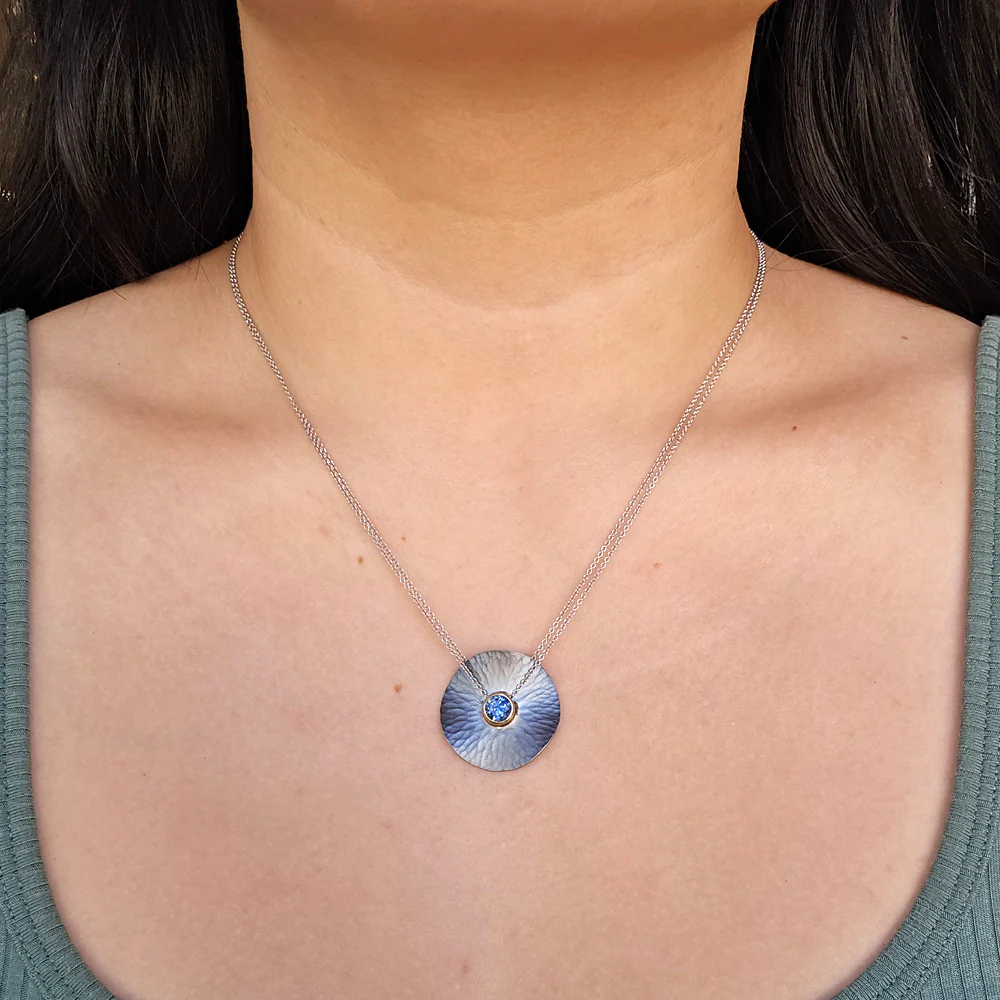 Montana Sapphire, Sterling Silver & Yellow Gold Necklace - "Oasis" - Image 2